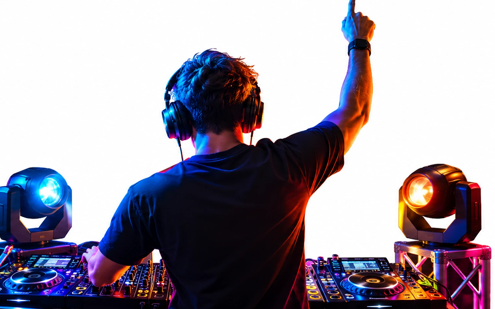 DJ visto de costas comandando a pista em festa teen Quiz Eventos
